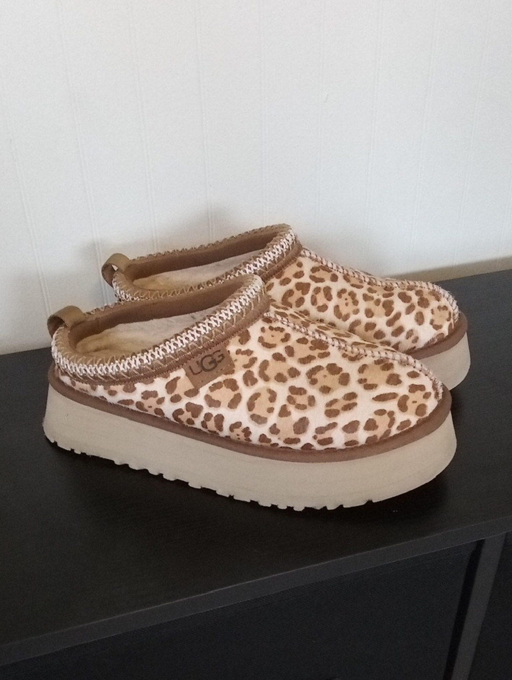 UGG Leopard-Print Slip-On Tazman Clog in Tan and Cream